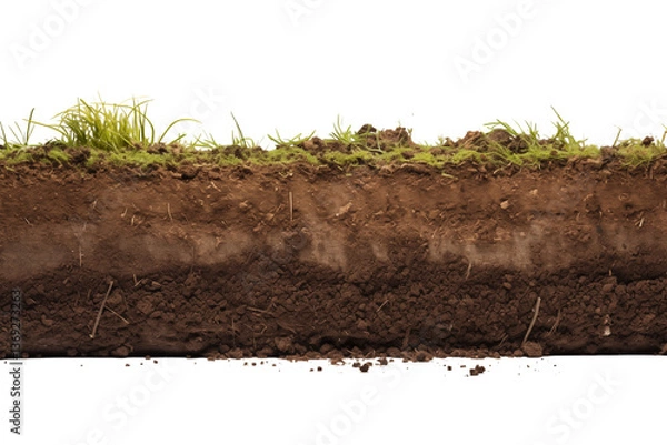 Fototapeta A cross section view of soil with grass on top showing different layers of earth and roots visible transparent backgroundpng