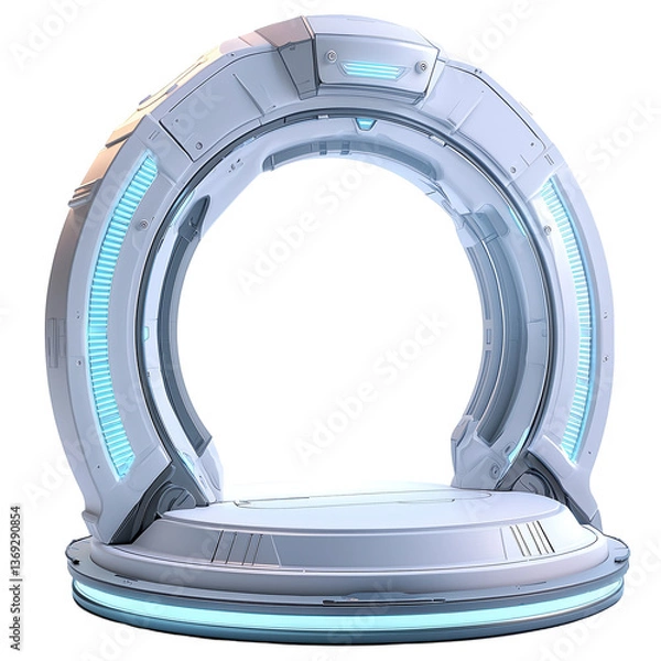 Fototapeta Futuristic portal with platform for product presentation isolated on transparent background