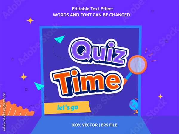 Fototapeta Editable text effect - Quiz Time and Quiz Tips 3d cartoon template style premium vector. Trendy color background	