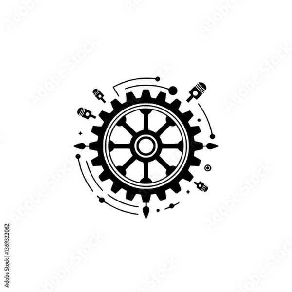 Fototapeta Minimalist Gear and Tools Logo: Creativity, Engineering, and Design Concept