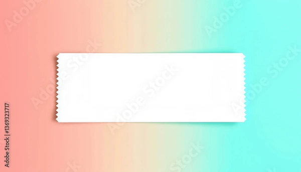 Fototapeta Blank Ticket Template on Pastel Gradient Background, Horizontal Event Pass Mockup, Entertainment Admission Design
