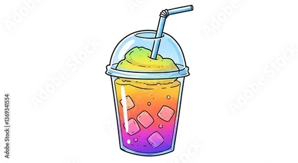 Obraz Colorful Smoothie Drink Illustration with Ice Cubes and Straw Detail