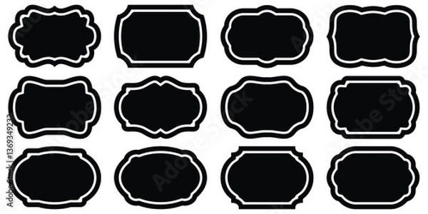Fototapeta Set of vintage label and badges shape collections. Black template for patch, insignias, overlay. Vector illustration. 