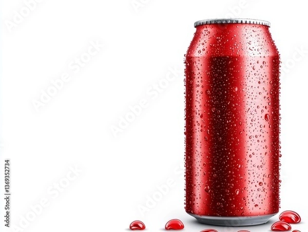 Fototapeta Closeup of a refreshing soda can with condensation, symbol of summer and thirst quenching