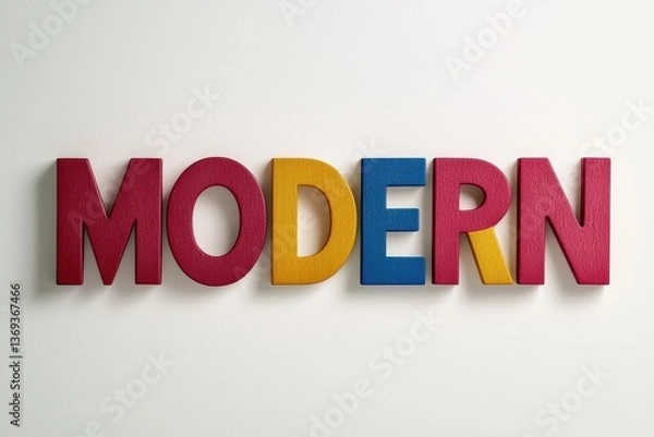 Fototapeta Colorful wooden letters spelling the word modern.
