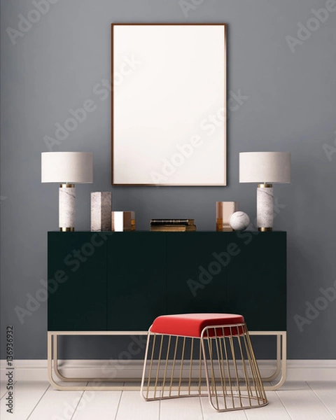 Fototapeta Mockup posters in the interior. Art Deco style. 3d rendering, 3d illustration.