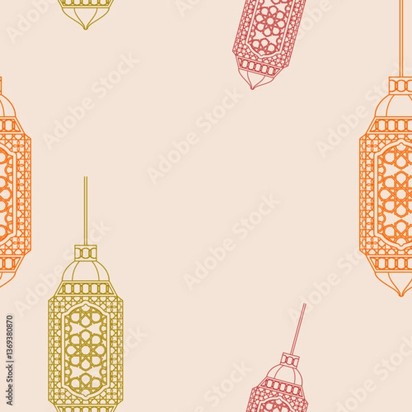 Fototapeta Editable Outline Style Hanging Arab Lamps Vector Illustration With Various Colors as Seamless Pattern for Creating Background of Islamic Occasional Theme Such as Ramadan and Eid or Arab Culture