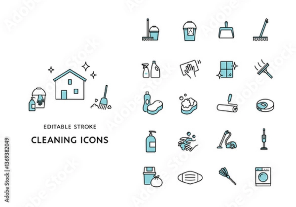 Obraz 掃除にまつわるアイコンセット（カラー）