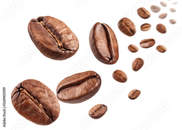 Fototapeta Realistic Coffee Beans PNG Image – Isolated Roasted Coffee Seeds on Transparent Background