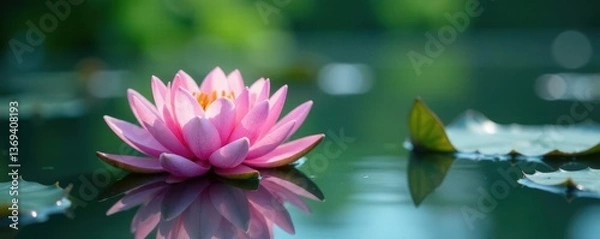 Fototapeta Delicate water lily flowers on a serene lake surface, ripples, peaceful, lily