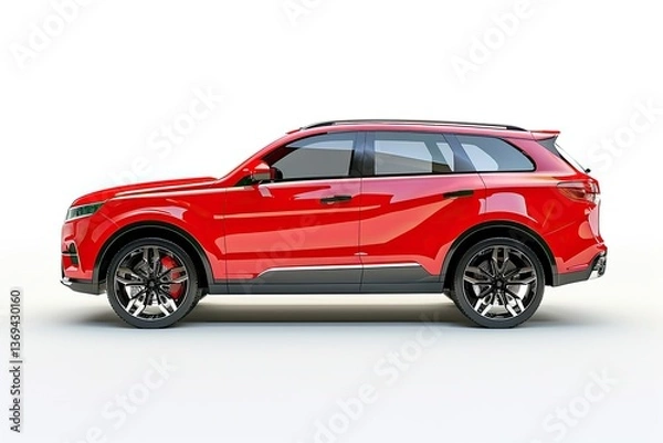 Obraz Ultra Quality Image of Red Premium Family Suv Car Isolated on White Background 3D Rendering