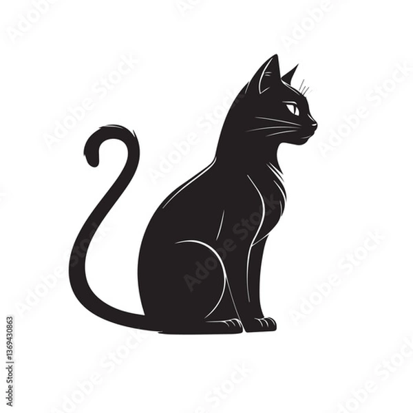 Fototapeta Black Cat Silhouette – Sleek Minimalist Feline Vector Illustration in Elegant Design