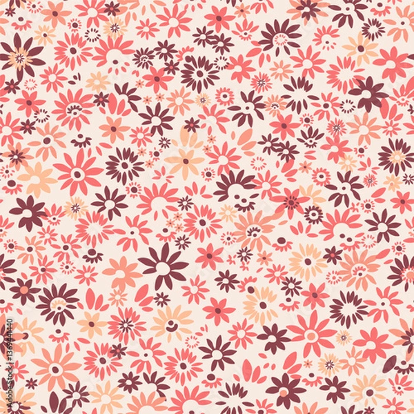 Fototapeta Seamless pattern of orange red and burgundy colors in vector format, suitable for clothing, fabrics, spider web patterns, wallpaper, packaging and all prints on a beige background.