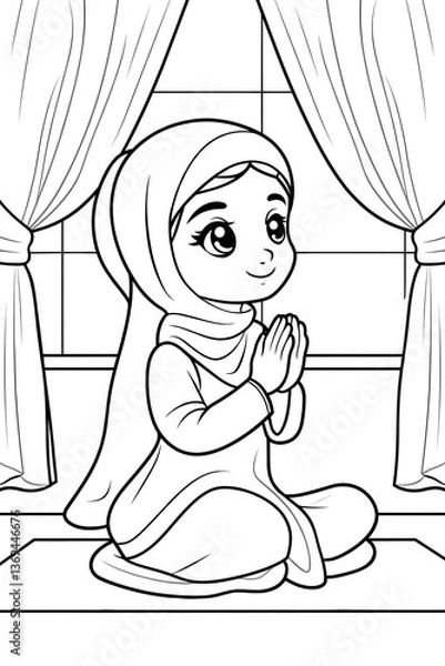 Obraz Muslim Girl Coloring Page