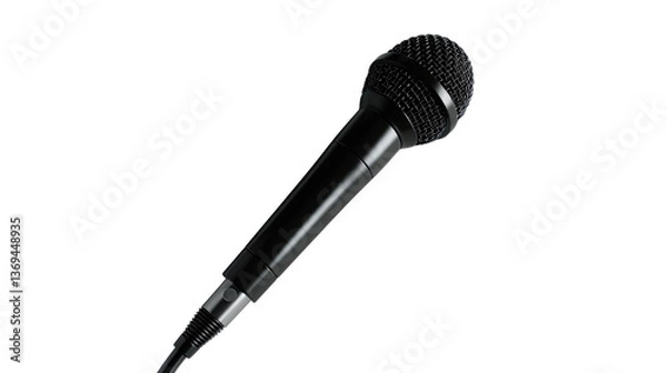 Fototapeta Sound Amplified: A sleek black microphone, poised and ready, isolated. Perfect for music and voice recordings.
