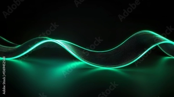 Fototapeta Abstract glowing wave pattern. Wavy light formation, futuristic design with dynamic lighting and dark backdrop.