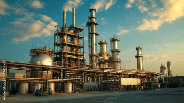 Obraz Petrochemical plant where cracking units defy physics, reactor vessels pulse with unknown energy, and the machinery seems to be from another world.