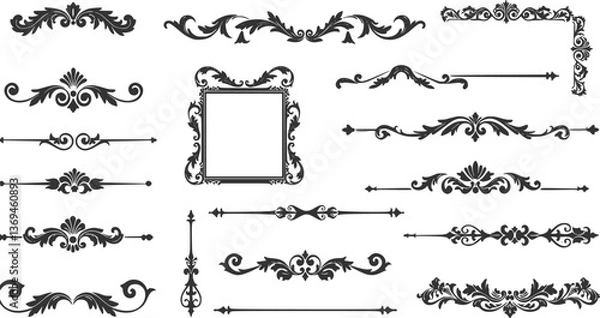 Obraz Vintage Ornamental Border and Frame Collection – Decorative Floral & Geometric Elements. Elegant corner embellishment design element
