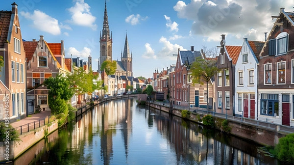Obraz Enchanting Cityscape - Canal, Architectural Beauty, and Historical Landmarks of Zwolle, Netherlands