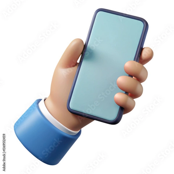 Fototapeta hand holding smart phone 3d render isolated on transparent white background, clipping path