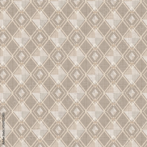 Obraz Seamless monochrome herringbone textured diamond pattern. Beige background.
