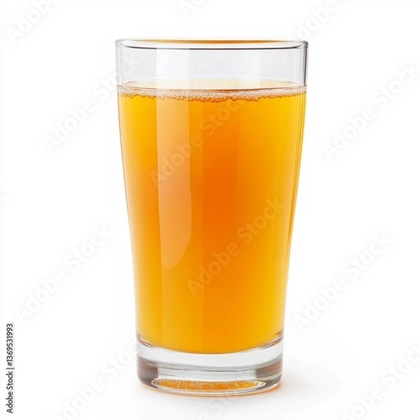 Fototapeta Full Glass of Fresh Orange Juice Isolated on White Background, Refreshing Healthy Citrus Drink