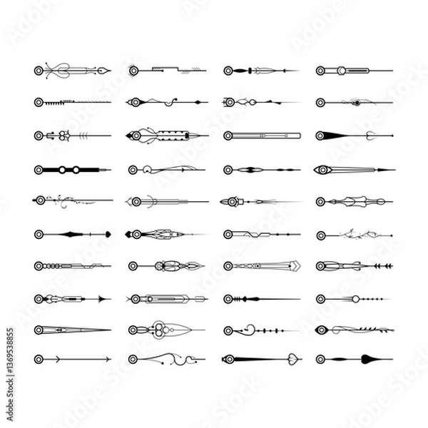 Fototapeta Big Set Black Simple Line Collection Doodle Border Elements Vector Design Style Sketch Isolated Illustration For Banner