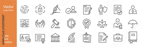 Fototapeta Law and Justice Icons - Vector Line. Editable Stroke.