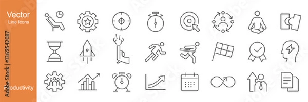 Fototapeta Productivity Icons - Vector Line. Editable Stroke.