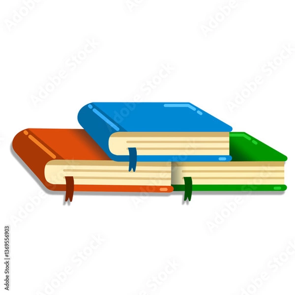 Obraz Heap of colorful books. Book stack with three color. Blue, orange, and green isolated on white background. Pile of books icon. Elements for education, learning, and literature. Vector illustration.