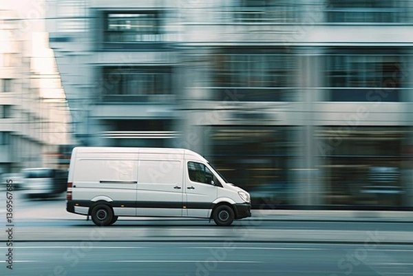 Fototapeta High Resolution Picture of Fast Moving Van Blur Modern Building Background