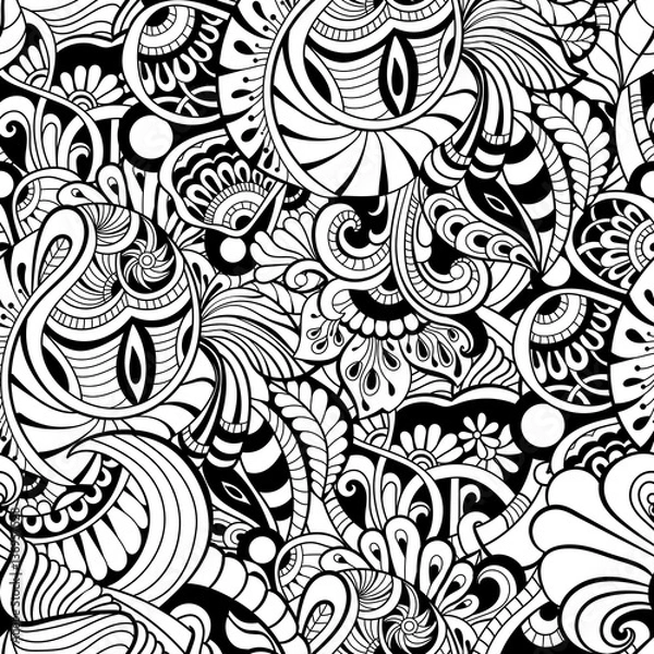 Obraz black and white seamless pattern in a zentangle style