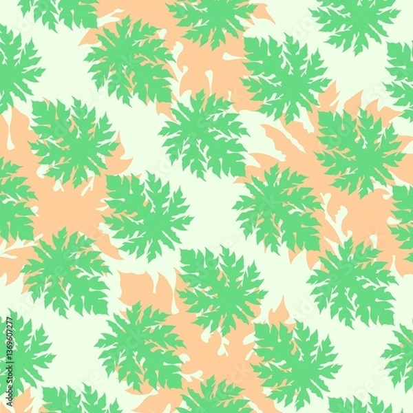 Fototapeta colorful overlapping papaya leaf simple flat pattern design