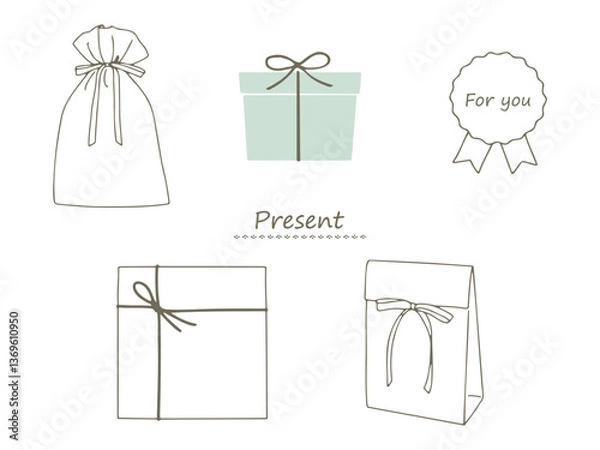 Obraz 手描きのかわいいプレゼントのイラスト素材セット