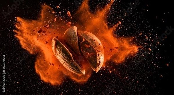 Fototapeta Exploding Seed Dramatic Orange Powder Burst. AI Generated