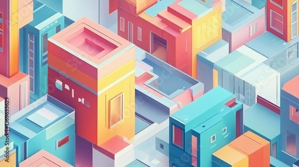 Obraz Colorful abstract city, isometric buildings.