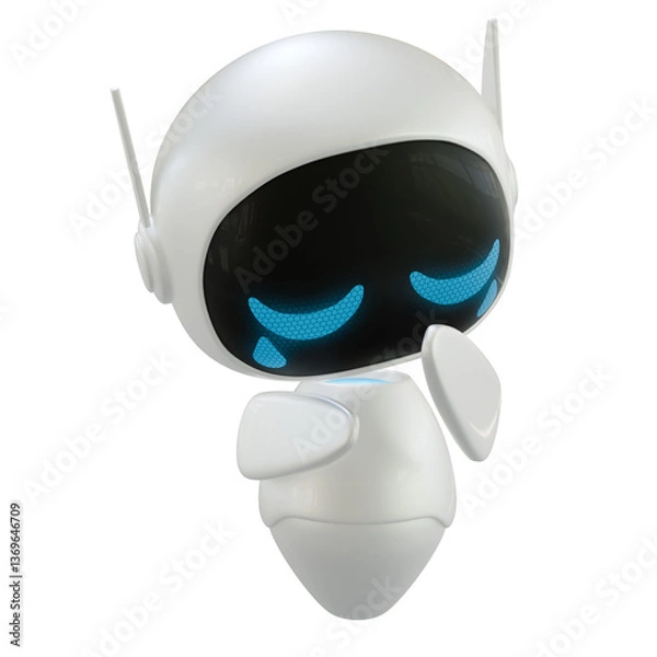 Fototapeta Artificial intelligence personal assistant robot with a crying and sad gesture. Mini robot 3d character.