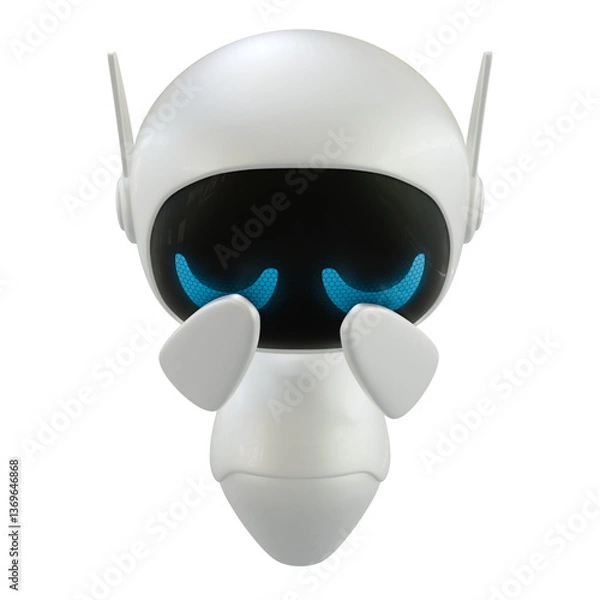 Fototapeta Artificial intelligence personal assistant robot with a crying gesture. Mini robot 3d character.