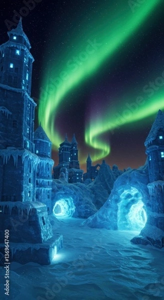 Obraz Enchanted Ice Kingdom Under Aurora Borealis
