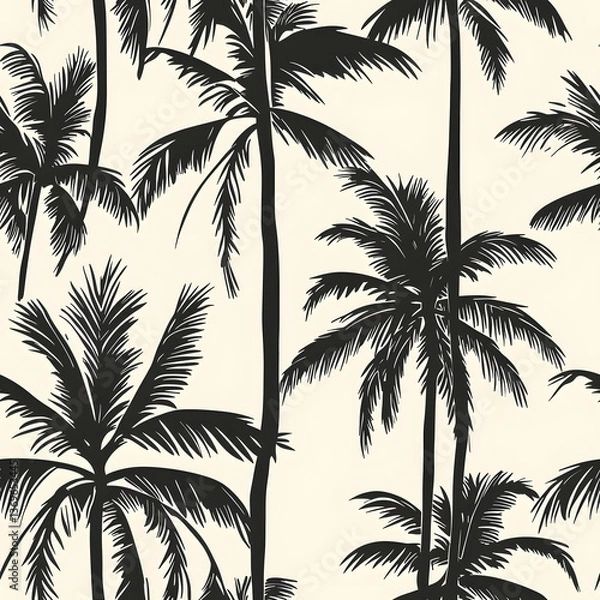 Fototapeta Intricate palm tree silhouette patterns create stylish, modern textile or wallpaper decor.
