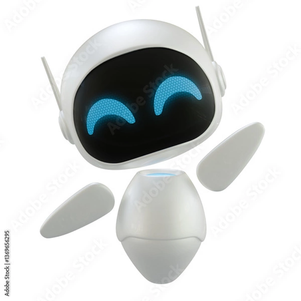 Fototapeta Artificial intelligence personal assistant robot with a waving hand gesture. Mini robot 3d character.