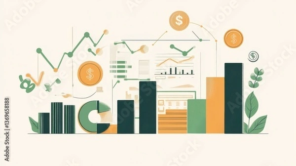 Fototapeta Dynamic representation of mutual fund growth showcasing trends, data analysis, and investment strategies in a modern style