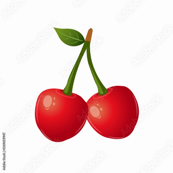 Fototapeta red, ripe cherries on white background isolate