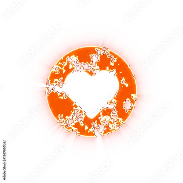 Fototapeta Burning icon heart circle on transparent background. Looks like burnt paper