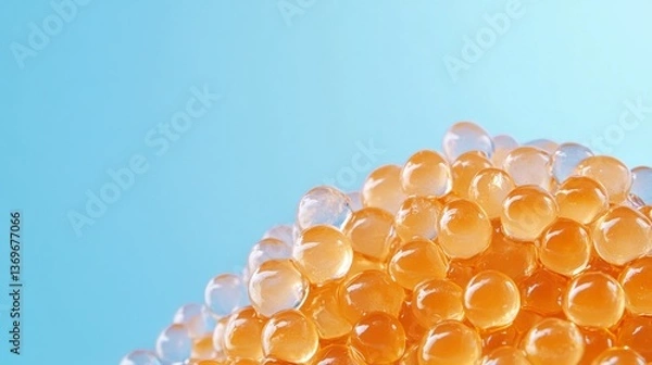 Fototapeta A close up macro shot of sushi roe glistening under soft light looking fresh and appetizing