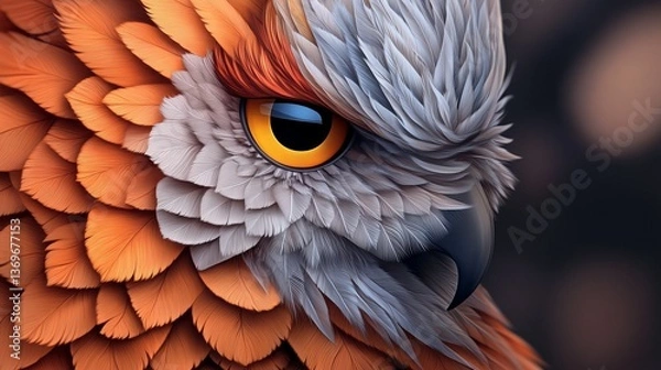 Fototapeta A closeup of an owl blinking slowly with detailed and rich feathers looking wise and majestic