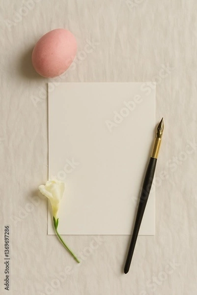 Fototapeta Naturally Dyed Easter Egg on Vintage Letter with Spring Branch