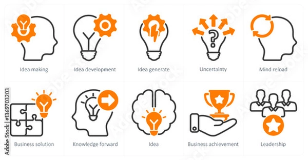 Fototapeta A set of 10 business icons as idea making, idea development, idea generate
