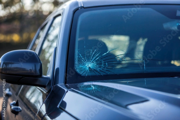 Fototapeta Car cracked windshield detail