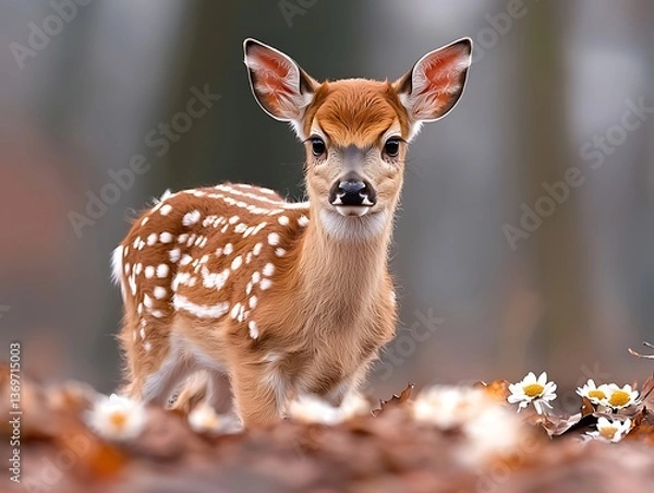 Obraz Forest Fawn Faces Camera